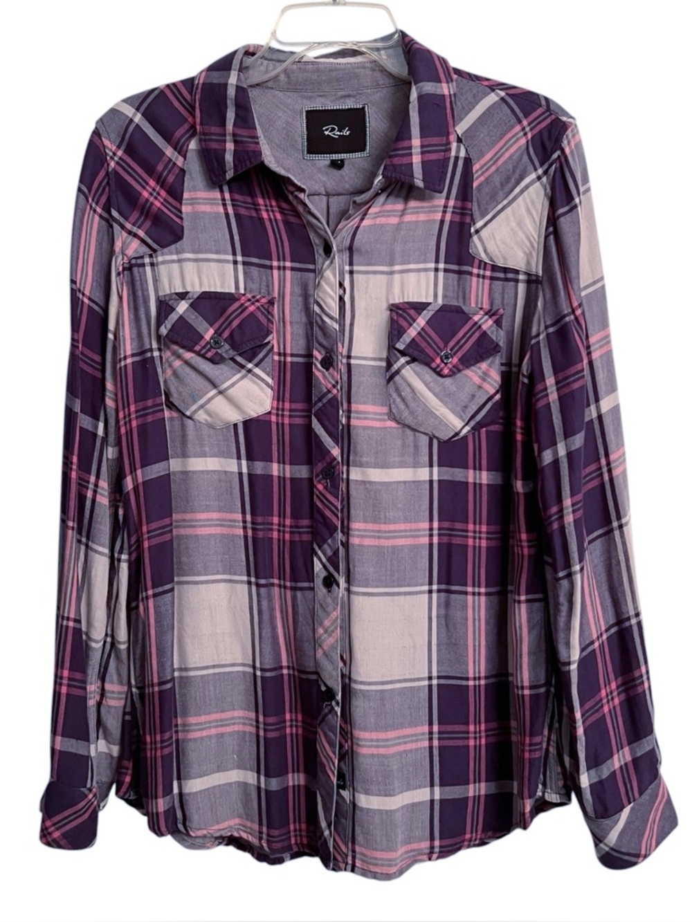 Rails “Kendra” Pink Blue Plaid Button Down Collared Long Sleeve Shirt SZ Large - Picture 2 of 5